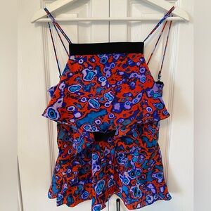 Peter Pilotto Silk Bustier Ruffled Camisole Zip Back Boning abstract print 6